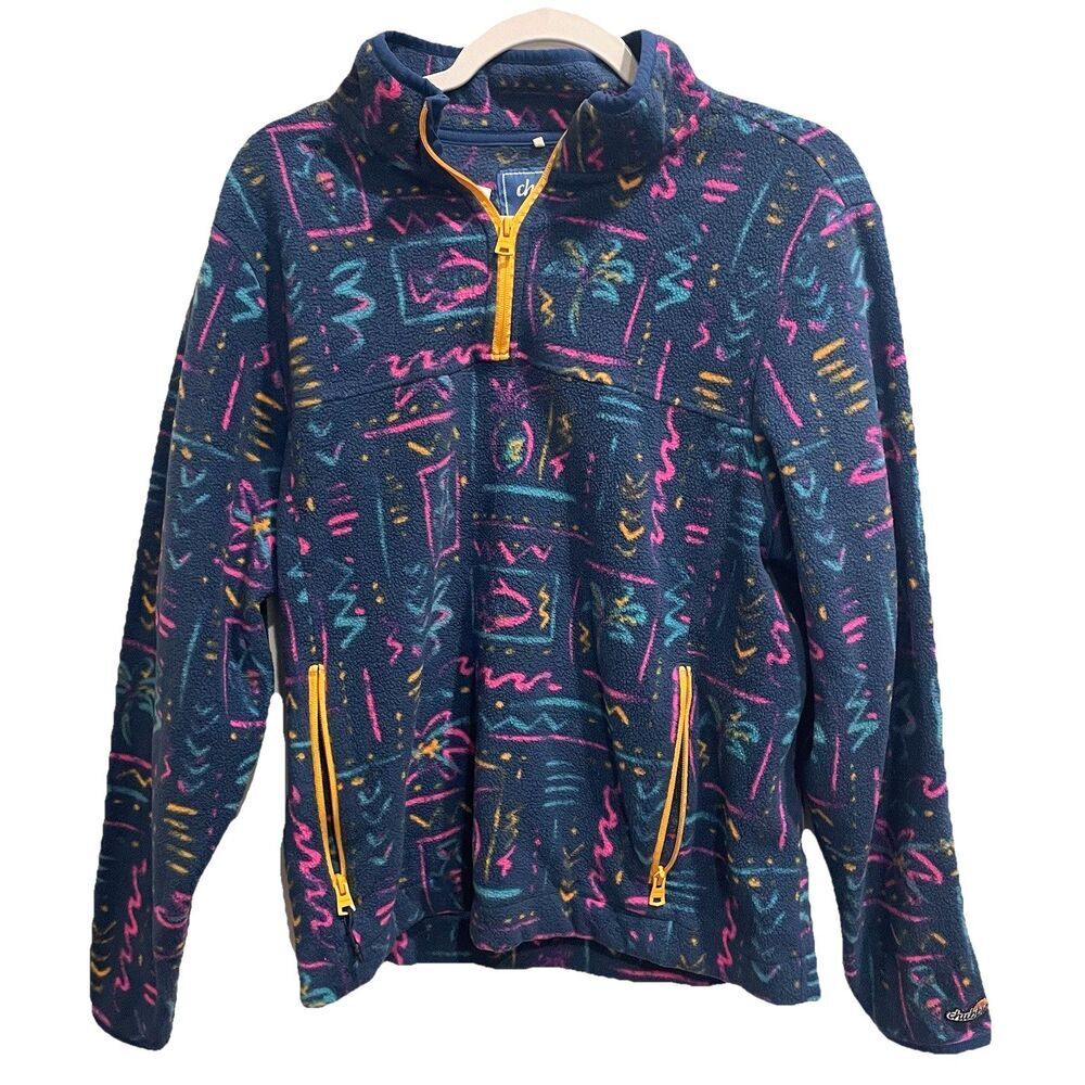 Chubbies The Chilly Vibe 1/4 Zip Fleece Pullover Sweater M Preppy Colorful Retro